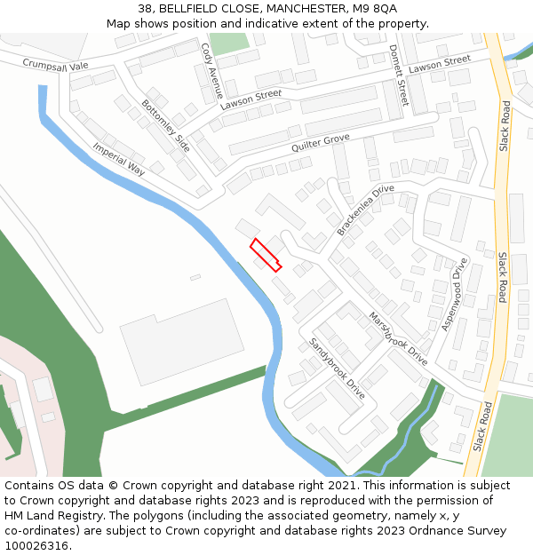 38, BELLFIELD CLOSE, MANCHESTER, M9 8QA: Location map and indicative extent of plot