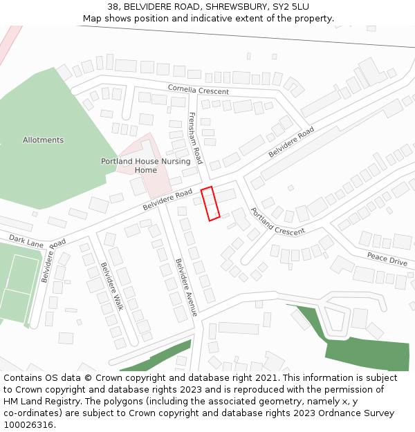 38, BELVIDERE ROAD, SHREWSBURY, SY2 5LU: Location map and indicative extent of plot
