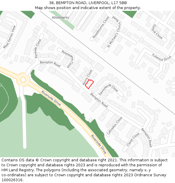 38, BEMPTON ROAD, LIVERPOOL, L17 5BB: Location map and indicative extent of plot