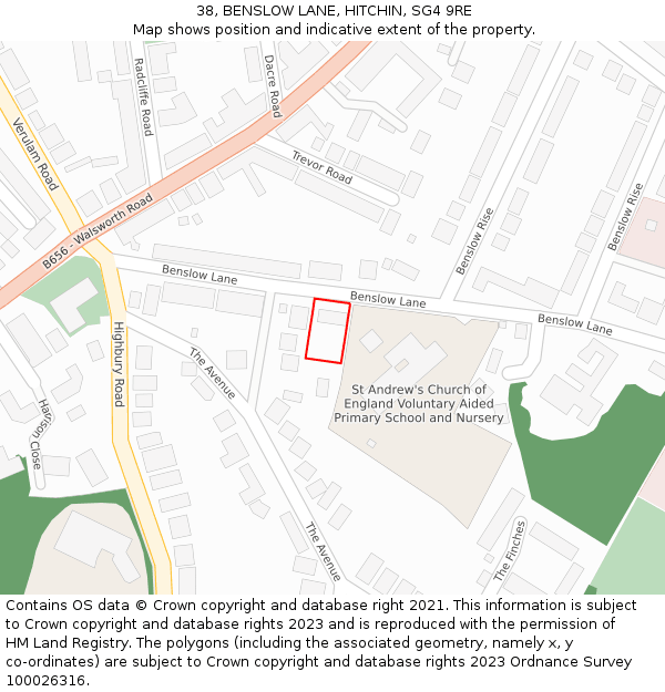 38, BENSLOW LANE, HITCHIN, SG4 9RE: Location map and indicative extent of plot