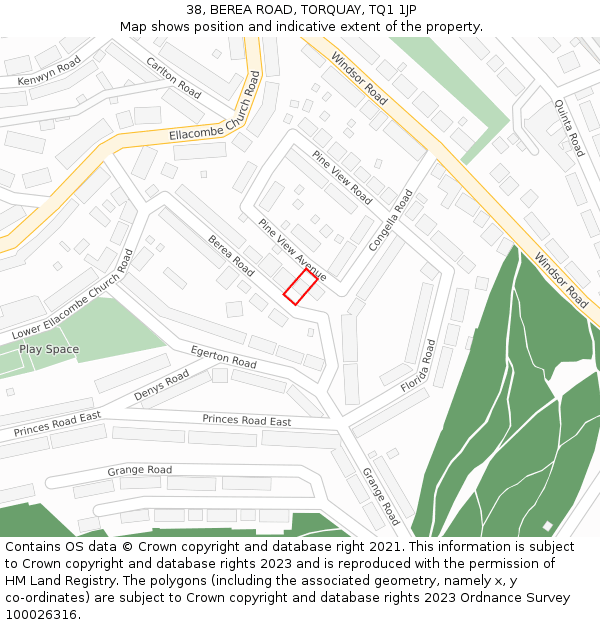 38, BEREA ROAD, TORQUAY, TQ1 1JP: Location map and indicative extent of plot