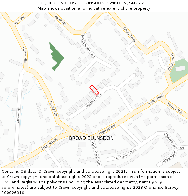 38, BERTON CLOSE, BLUNSDON, SWINDON, SN26 7BE: Location map and indicative extent of plot