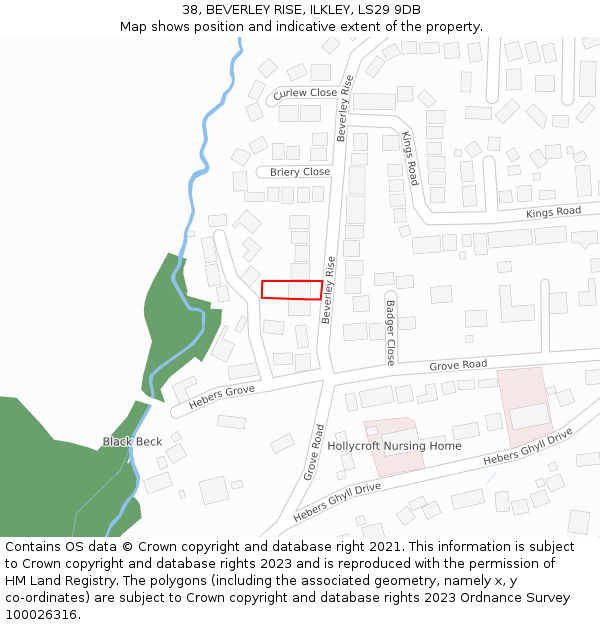 38, BEVERLEY RISE, ILKLEY, LS29 9DB: Location map and indicative extent of plot