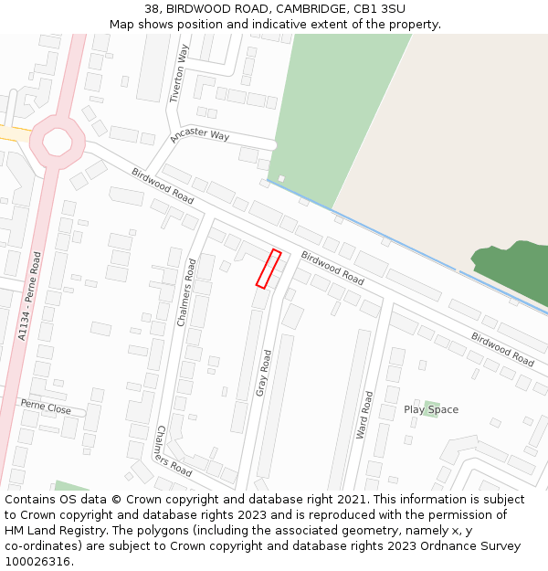 38, BIRDWOOD ROAD, CAMBRIDGE, CB1 3SU: Location map and indicative extent of plot