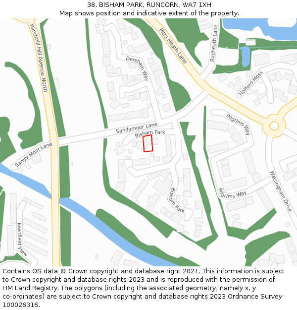 38, BISHAM PARK, RUNCORN, WA7 1XH: Location map and indicative extent of plot