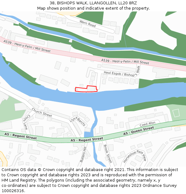 38, BISHOPS WALK, LLANGOLLEN, LL20 8RZ: Location map and indicative extent of plot