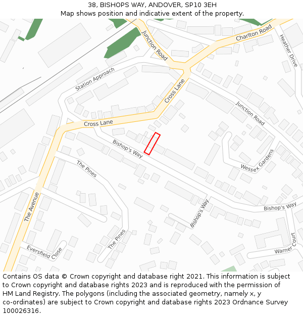 38, BISHOPS WAY, ANDOVER, SP10 3EH: Location map and indicative extent of plot