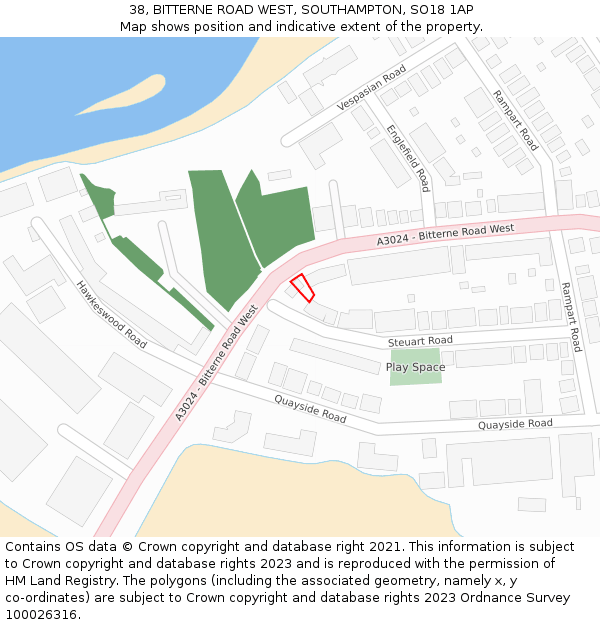 38, BITTERNE ROAD WEST, SOUTHAMPTON, SO18 1AP: Location map and indicative extent of plot
