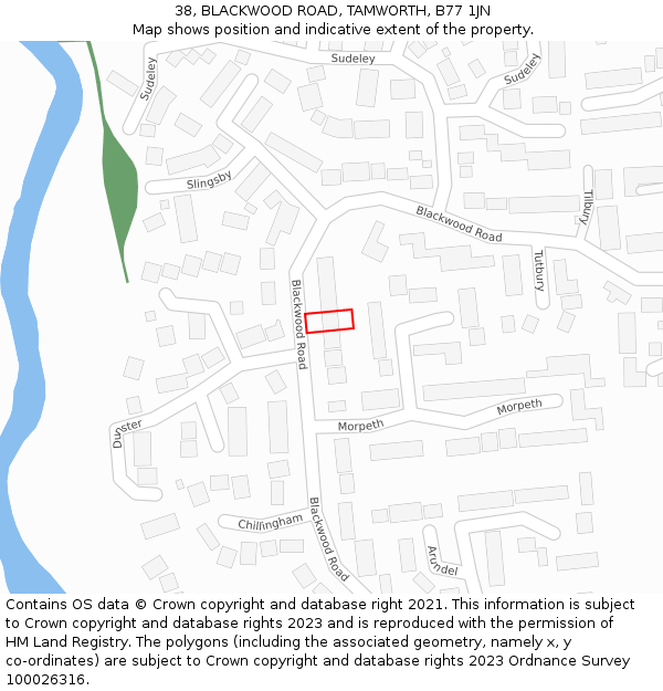 38, BLACKWOOD ROAD, TAMWORTH, B77 1JN: Location map and indicative extent of plot