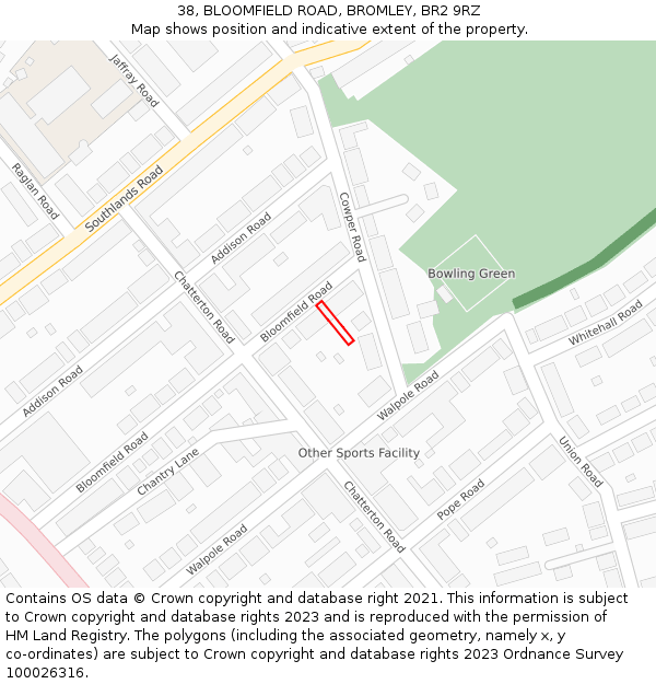 38, BLOOMFIELD ROAD, BROMLEY, BR2 9RZ: Location map and indicative extent of plot