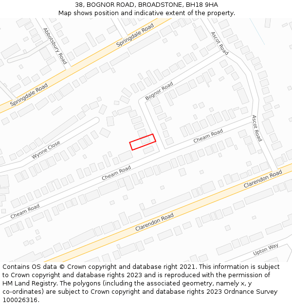 38, BOGNOR ROAD, BROADSTONE, BH18 9HA: Location map and indicative extent of plot