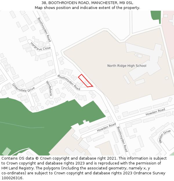 38, BOOTHROYDEN ROAD, MANCHESTER, M9 0SL: Location map and indicative extent of plot