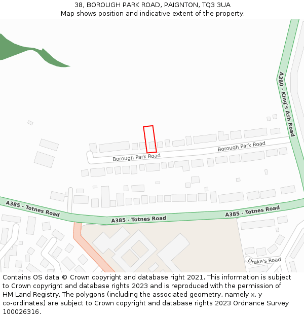 38, BOROUGH PARK ROAD, PAIGNTON, TQ3 3UA: Location map and indicative extent of plot