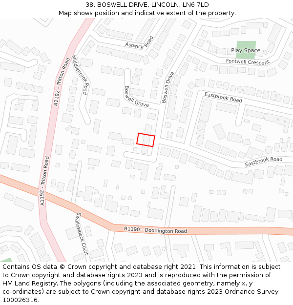 38, BOSWELL DRIVE, LINCOLN, LN6 7LD: Location map and indicative extent of plot