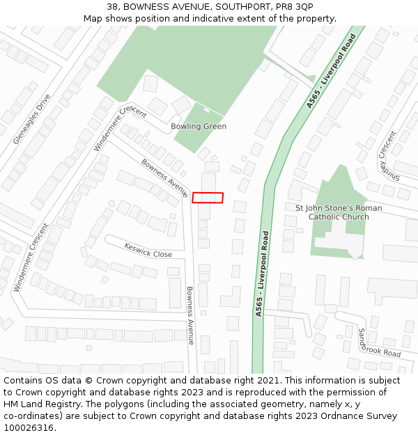 38, BOWNESS AVENUE, SOUTHPORT, PR8 3QP: Location map and indicative extent of plot