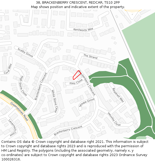 38, BRACKENBERRY CRESCENT, REDCAR, TS10 2PP: Location map and indicative extent of plot