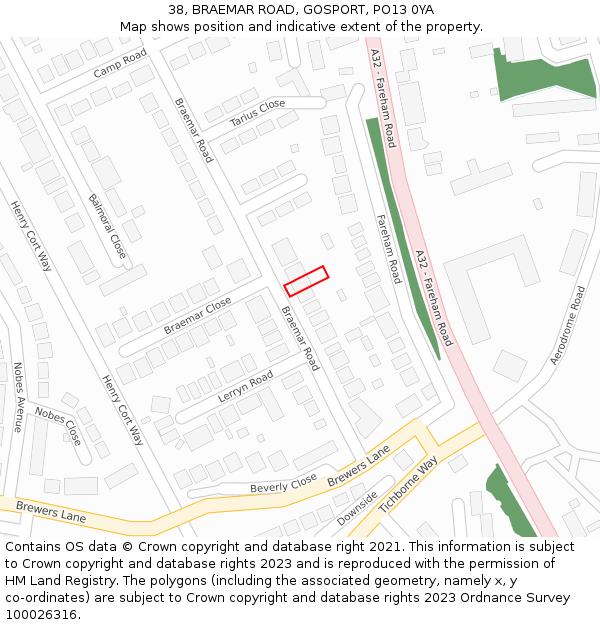 38, BRAEMAR ROAD, GOSPORT, PO13 0YA: Location map and indicative extent of plot