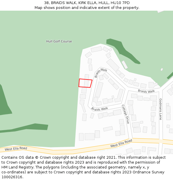 38, BRAIDS WALK, KIRK ELLA, HULL, HU10 7PD: Location map and indicative extent of plot