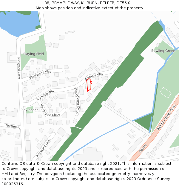 38, BRAMBLE WAY, KILBURN, BELPER, DE56 0LH: Location map and indicative extent of plot