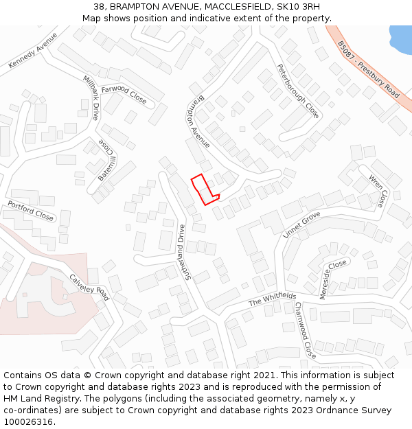 38, BRAMPTON AVENUE, MACCLESFIELD, SK10 3RH: Location map and indicative extent of plot