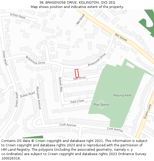 38, BRASENOSE DRIVE, KIDLINGTON, OX5 2EQ: Location map and indicative extent of plot