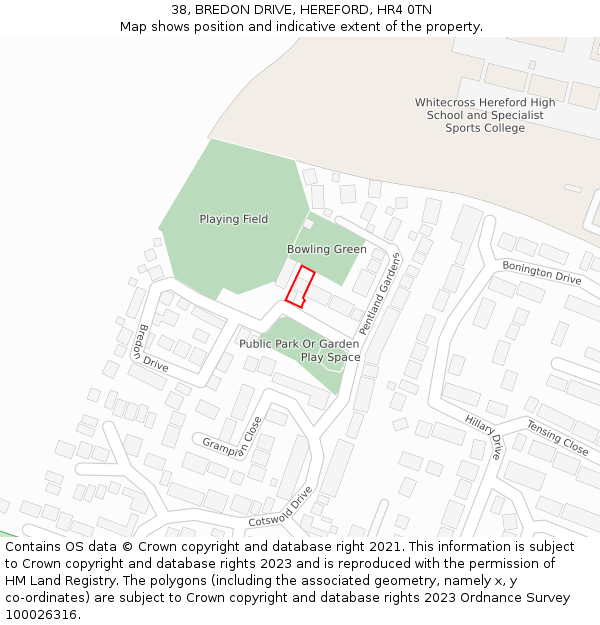 38, BREDON DRIVE, HEREFORD, HR4 0TN: Location map and indicative extent of plot