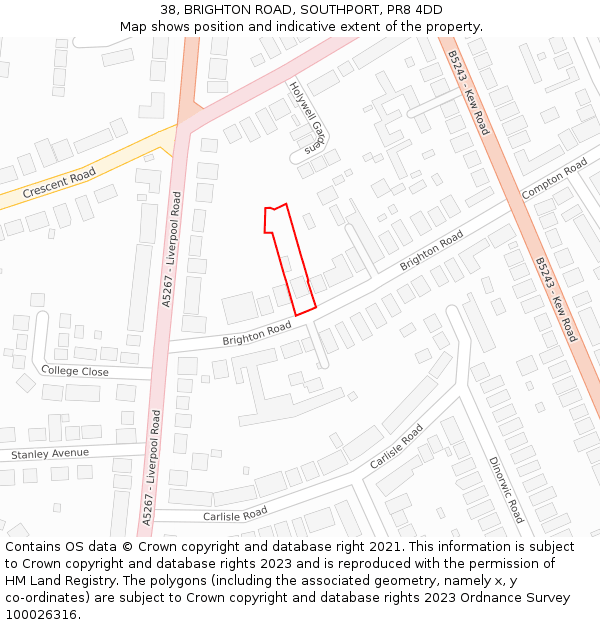 38, BRIGHTON ROAD, SOUTHPORT, PR8 4DD: Location map and indicative extent of plot