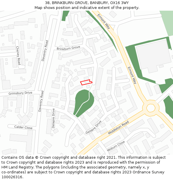 38, BRINKBURN GROVE, BANBURY, OX16 3WY: Location map and indicative extent of plot