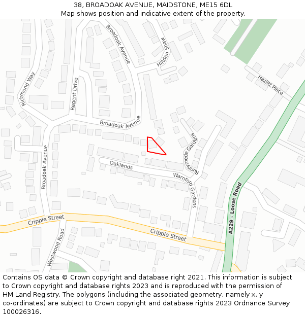 38, BROADOAK AVENUE, MAIDSTONE, ME15 6DL: Location map and indicative extent of plot