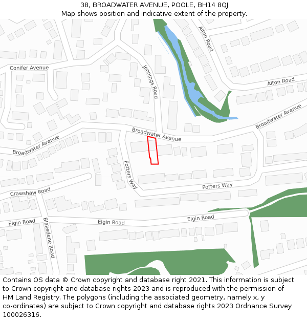 38, BROADWATER AVENUE, POOLE, BH14 8QJ: Location map and indicative extent of plot