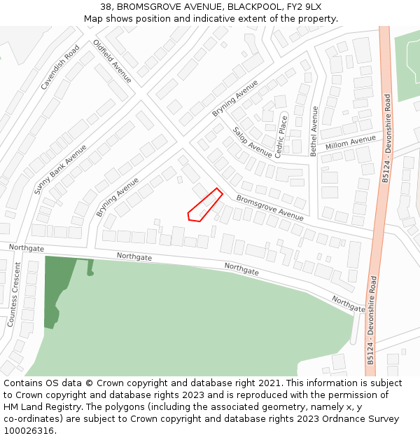 38, BROMSGROVE AVENUE, BLACKPOOL, FY2 9LX: Location map and indicative extent of plot