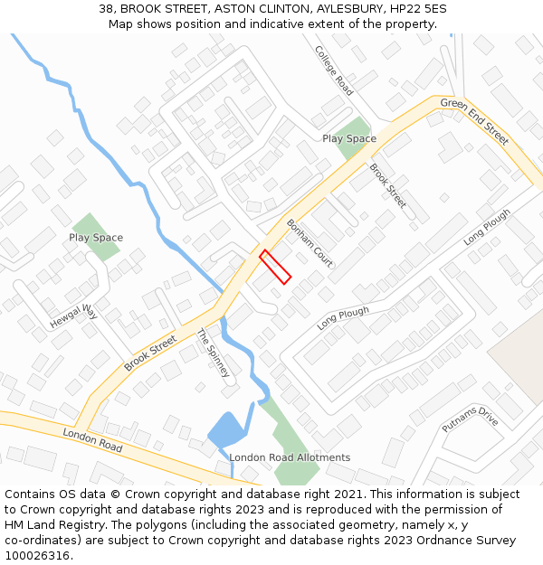 38, BROOK STREET, ASTON CLINTON, AYLESBURY, HP22 5ES: Location map and indicative extent of plot