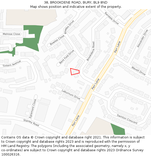 38, BROOKDENE ROAD, BURY, BL9 8ND: Location map and indicative extent of plot