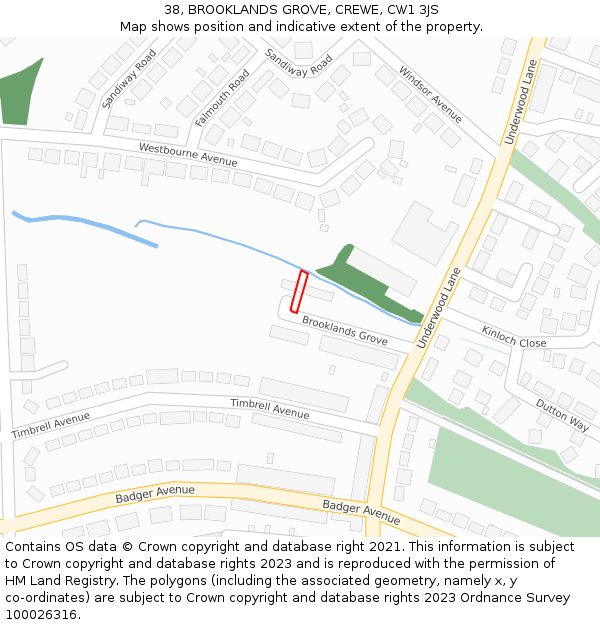 38, BROOKLANDS GROVE, CREWE, CW1 3JS: Location map and indicative extent of plot