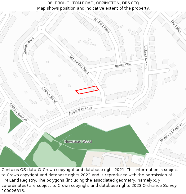 38, BROUGHTON ROAD, ORPINGTON, BR6 8EQ: Location map and indicative extent of plot