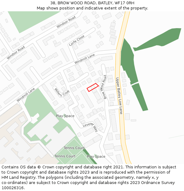 38, BROW WOOD ROAD, BATLEY, WF17 0RH: Location map and indicative extent of plot