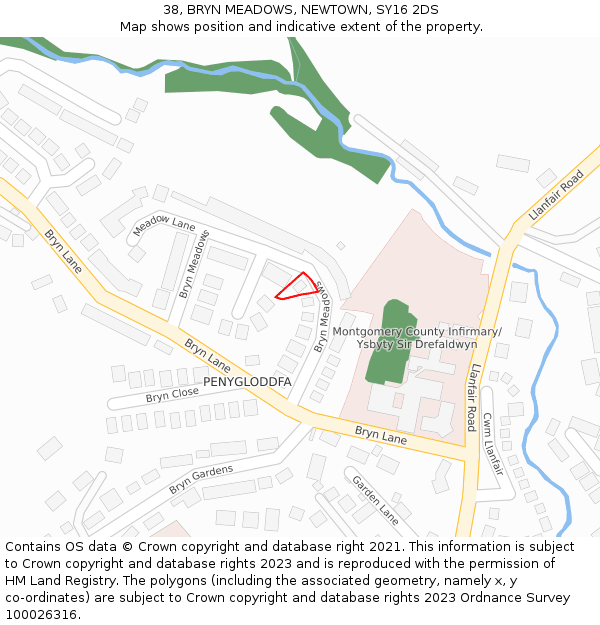 38, BRYN MEADOWS, NEWTOWN, SY16 2DS: Location map and indicative extent of plot