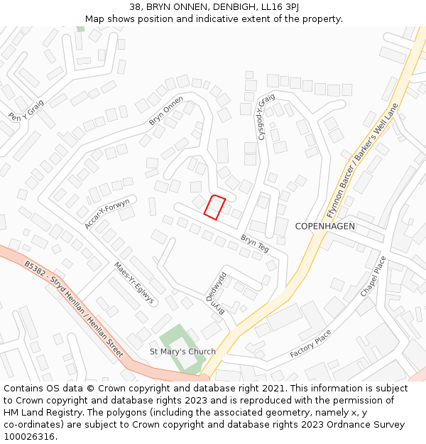 38, BRYN ONNEN, DENBIGH, LL16 3PJ: Location map and indicative extent of plot
