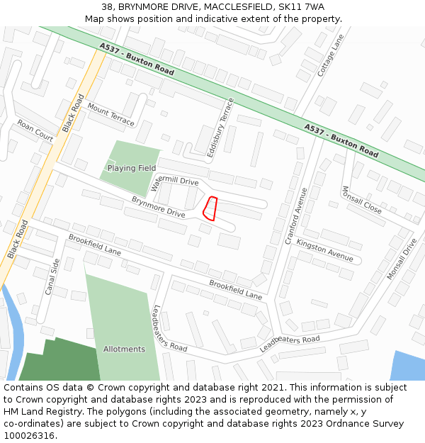 38, BRYNMORE DRIVE, MACCLESFIELD, SK11 7WA: Location map and indicative extent of plot