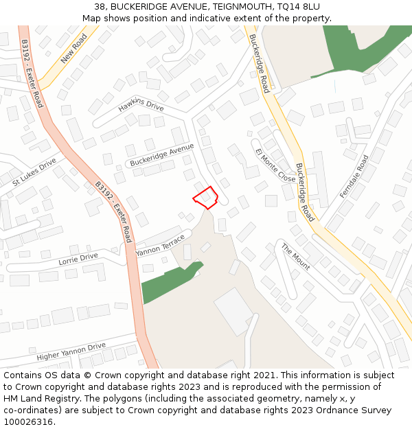 38, BUCKERIDGE AVENUE, TEIGNMOUTH, TQ14 8LU: Location map and indicative extent of plot