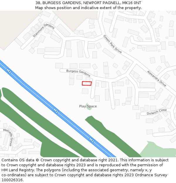 38, BURGESS GARDENS, NEWPORT PAGNELL, MK16 0NT: Location map and indicative extent of plot