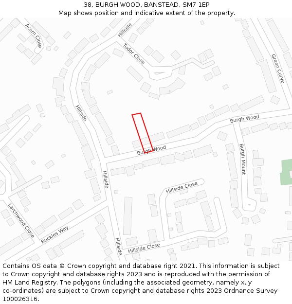 38, BURGH WOOD, BANSTEAD, SM7 1EP: Location map and indicative extent of plot