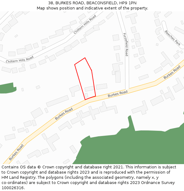 38, BURKES ROAD, BEACONSFIELD, HP9 1PN: Location map and indicative extent of plot