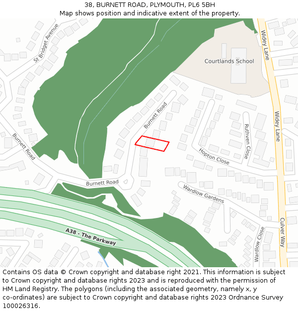 38, BURNETT ROAD, PLYMOUTH, PL6 5BH: Location map and indicative extent of plot