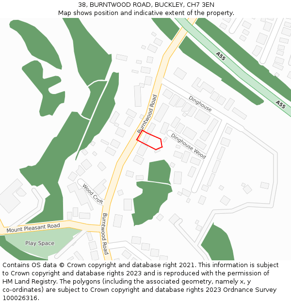 38, BURNTWOOD ROAD, BUCKLEY, CH7 3EN: Location map and indicative extent of plot