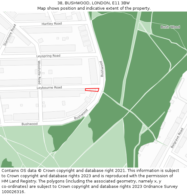 38, BUSHWOOD, LONDON, E11 3BW: Location map and indicative extent of plot