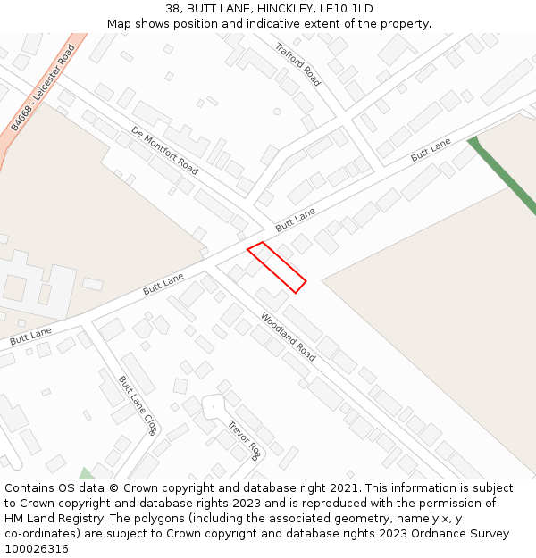 38, BUTT LANE, HINCKLEY, LE10 1LD: Location map and indicative extent of plot