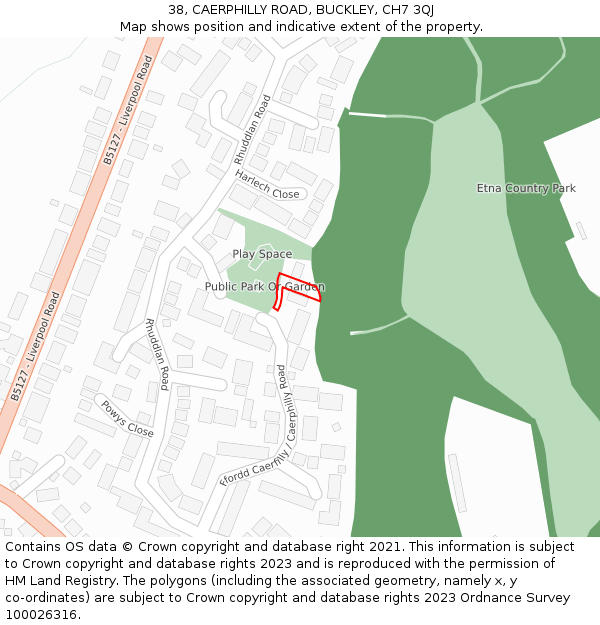 38, CAERPHILLY ROAD, BUCKLEY, CH7 3QJ: Location map and indicative extent of plot