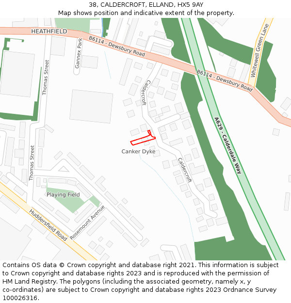 38, CALDERCROFT, ELLAND, HX5 9AY: Location map and indicative extent of plot