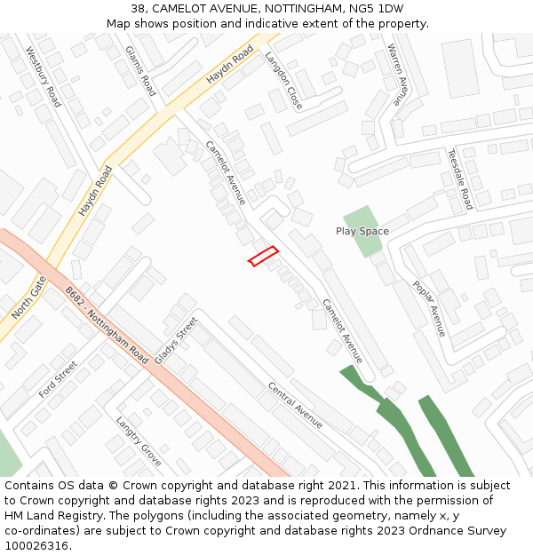 38, CAMELOT AVENUE, NOTTINGHAM, NG5 1DW: Location map and indicative extent of plot